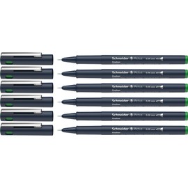 Schneider Pictus Fineliner (Line Width 0.05 mm, Indelible Pigment Liner, Metal-Encased Tip, 85% Recycled Plastic Casing) Pack of 6, Green