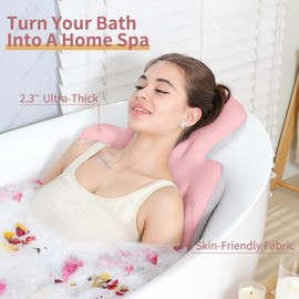 Luxury Bath Cushion, Full Body Bathtub Pillow with 160 Suction Cups, Bath Mat for Head and Neck Support, with Laundry Bag (​Light Pink, 60.2" x 16.2")