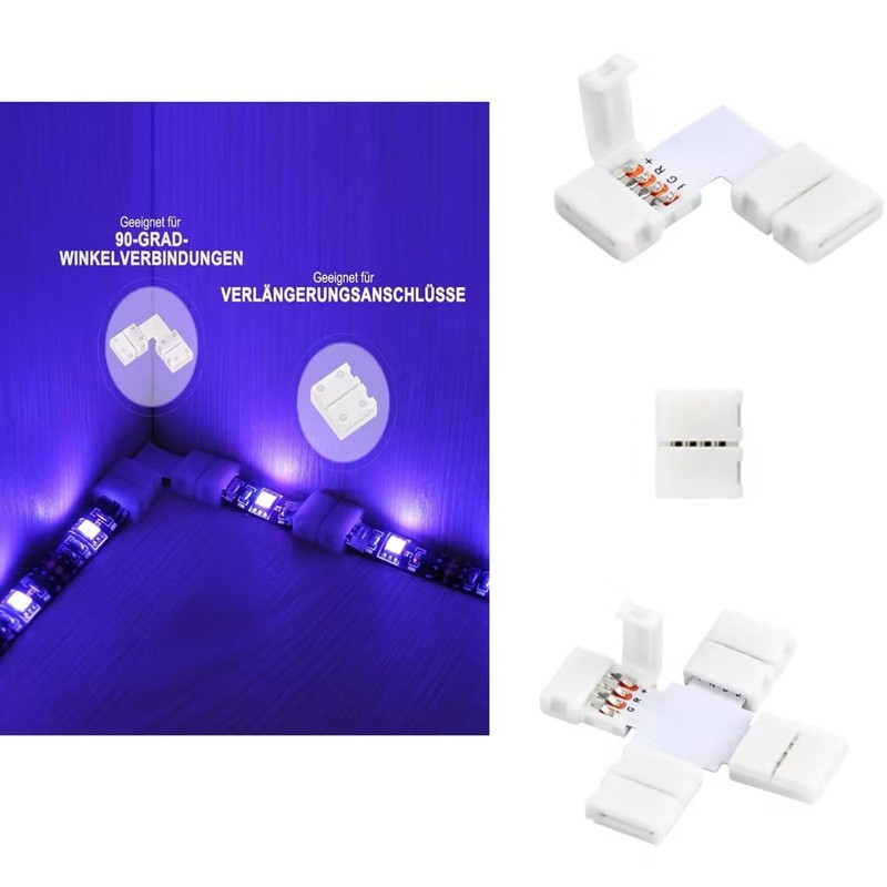LED Strip Connector, 4-Pin 10 mm Solderless LED Corner Connector