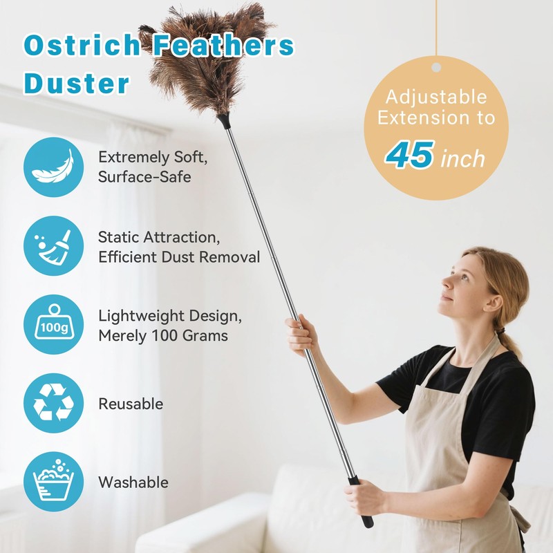 SYCEES Extendable Ostrich Feather Duster with Stainless Steel Handle