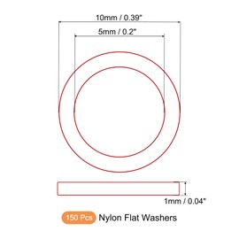 MECCANIXITY Nylon Flat Washer 0.2" ID, 0.39" OD, 0.04" Thickness, M5 Sealing Washer Spacer Metric Plastic Gasket for Screws Bolts Fasteners, Black, Pack of 150