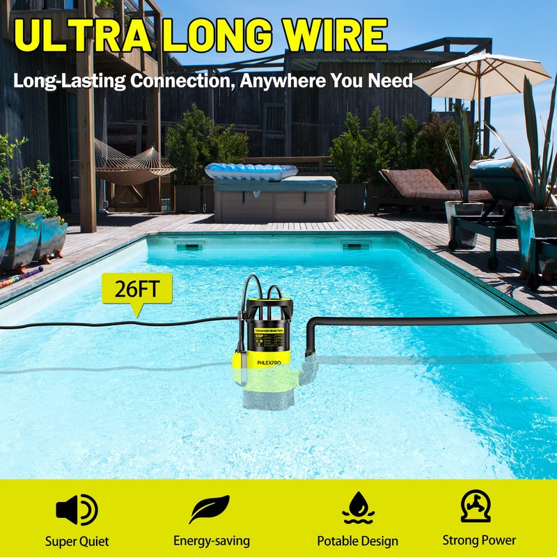 Submersible Water Pump 1HP 5300GPH High Flow Clean/Dirty Water Transfer