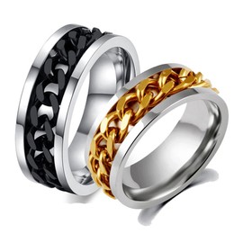 Fidget Ring Set Women Men Anxiety Gold Silver Stainless Steel Black Chain Chunky 2pcs Jewelry Gift 6 7 8 9 10 (6)