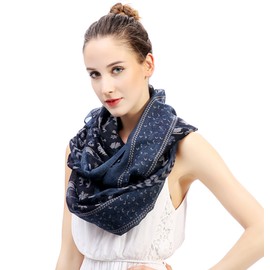Lina & Lily Holiday Christmas Pattern Print Women's Infinity Scarf Lightweight (Blue, Christmas)