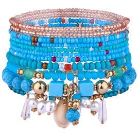 Ornaland 11 Pcs Seed Beaded Bracelets Stretch Boho Small Bead Stackable Bracelet Summer Beach Jewelry for Women (Blue)