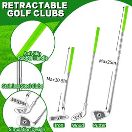 DZLION Toddler Golf Clubs Set, Kids Golf Toys Set with Golf Cornhole Board, Putting Mat, 3 Retractable Golf Clubs, 9 Golf Balls, Scoreboard, Indoor Outdoor Golf Game for 3-8 Boys Girls