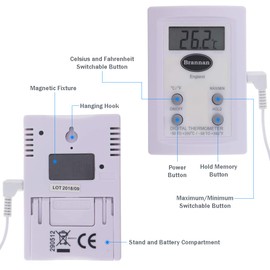 Digital Probe Thermometer with Max Min Temperature Memory Feature Wide Range Robust Stainless Steel Temperature Probe