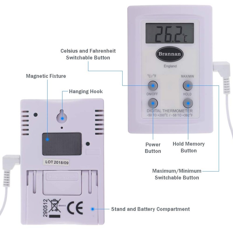 Digital Probe Thermometer with Max Min Temperature Memory Feature Wide