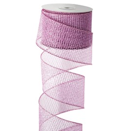 DINDOSAL Pink Wired Ribbon 2.5" X 10 Yards Glitter Mesh Wired Pink Christmas Ribbons for Tree Decorations, Topper Bows, Wreath,Garlands, Gifts Wrapping