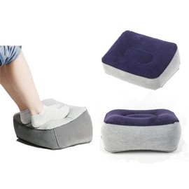 Air Footrest Cushion Inflatable, Travel Footrest Cushion, Inflatable, Flocked, Travel Footrest Soft Cushion with Air Pump for Airplanes, Inflatable Stool, Ottoman (Grey