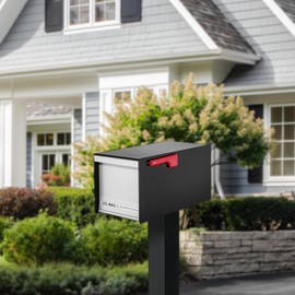 Architectural Mailboxes MailMax™ Heavy Duty, Modern Steel Metal Post Mounted Mail Box for Outside, Black, Large Curbside Mailbox for Packages with Magnetic Latch