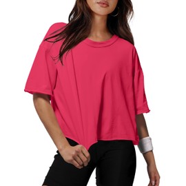 XIEERDUO Cotton Cropped Tee Shirts for Women Red Short Sleeve Crop Tops Round Neck Oversized Tshirts 2XL