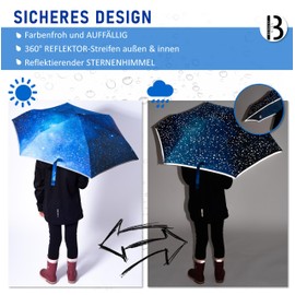 BERGIST® Children's Reflective Umbrella, Ultra-Light, Children's School Bag Umbrella, with Safety Reflectors, for Girls and Boys, Galaxy Model, blue