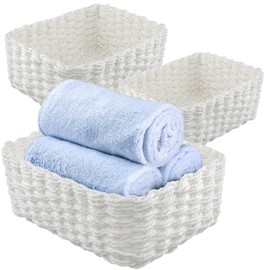 UNGFEI Set of 3 Wicker Storage Baskets, White Small Wicker Baskets, Handmade Hamper Deep Basket for Organising, Bathroom Storage, 3 Size (25.5 x 19, 23 x 16.5, & 20 x 14 cm)