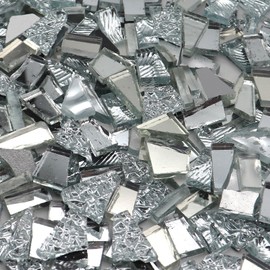 LITMIND 1.1LB Silver Mixed Irregular Glass Scraps Mosaic Tiles with Mirror and Textured Backing - Ideal for Mosaic Crafts, Puzzles, and Art Projects