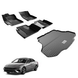 Floor Mats Set Compatible with Hyundai Elantra Elantra N 2021-2025 2026 (Include Hybrid), TPE Cargo Mat All Weather Protection Floor Mat Heavy Duty Trunk Liners Accessories