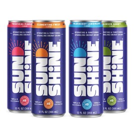 Sunshine Sparkling Energy Drink, Variety Pack with Daily Essential Vitamins, 360mg of Electrolytes, 70mg of Natural Caffeine, 12 Fl Oz (Pack of 12)