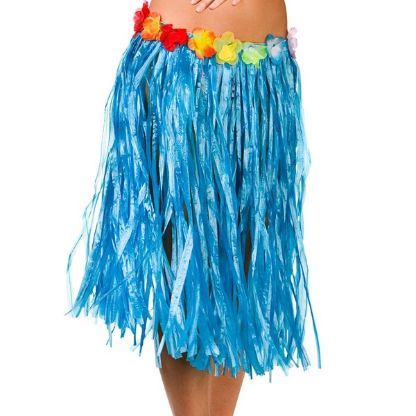 Hawaiian Grass Hula Style Skirt 60cm Long Blue Fancy Dress Luau Beach Party