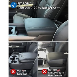 BystralX Center Console Cover Compatible with 2019 2020 2021 2022 2023 2024 2025 Ram 1500 2500 3500, 1.2'' Thickened Middle Console Cover with Two Pockets(Bucket Seat Only)