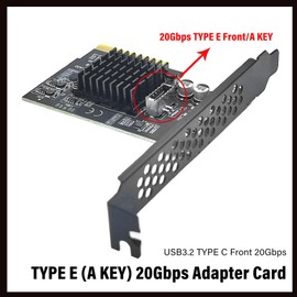 PCIE 4X to USB 3.2 Gen 2 Expansion Card, 20Gbps Type E A Key Expansion Card, ASM3242 Main Control Chip, Front Panels Type C Interface for Desktop PC