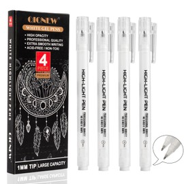 Qionew White Gel Pens,4 Pack, 1mm Fine Point Opaque White Archival Ink Pens,Gel Ink Pen Set,for Black Paper Drawing,Card Making, Art Highlight & Artists Drawing
