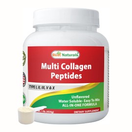 BEST NATURALS Multi Collagen Peptides 454 g - Colágeno Tipo I, II, III, V y X - Sin Sabor - Colageno hidrolizado puro - Sin Gluten ni Lácteos - Hecho en EE.UU.