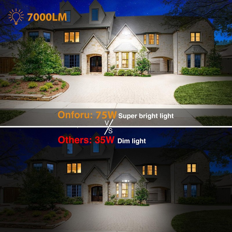 Onforu 75W Flood Lights Outdoor, 7000LM Brightness Security Lights Switch