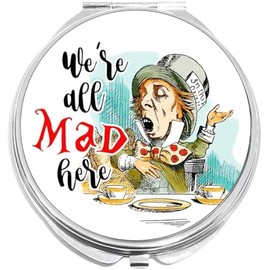 NewCharms We are All Mad Here Mad Hatter Tea Party Compact with Mirrors - Perfect Pocket and Purse Size Folding Mirror for Applying Make Up Anywhere