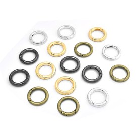 Paquete de 16 anillos pequeños de resorte, gancho de metal para llavero, mini mosquetón redondo para etiquetas de perro, clip de paracaídas, llavero, anillo, cartera, anillos (17 mm surtidos)
