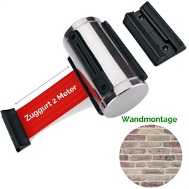 Kerafactum Barrier Distance Safety Pull Strap Band for Passenger Control System | 2 m Demarcation Lock Barrier Belt Red Strap | Extendable for Wall Mounting Security Wall Mount Stainless Steel