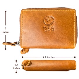 RUSTIC TOWN Leather Keychain Wallet - Zippered Key Organizer Pouch with 8 Key Holders & Removable Key Loop for Keys, Cash & Card for Men and Women