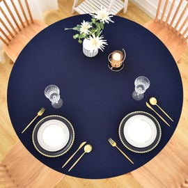 Monibana Fitted Tablecloth with Elastic Edged for Round Tables, Spandex Stretch Table Cover 48 Inch for Home Dining Picnic Party, Navy Blue