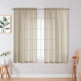 Chyhomenyc Crushed Sheer Taupe Curtains 45 Inch Length 2 Panels, Light Filtering Solid Crinkle Voile Lightweight Textured Sheer Curtian for Bedroom Bathroom, 28Wx45L Inches, 2 PCS