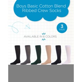 MeMoi - Paquete de 3 pares de calcetines básicos de mezcla de algodón acanalado para niño, Verde cazador, 12-14