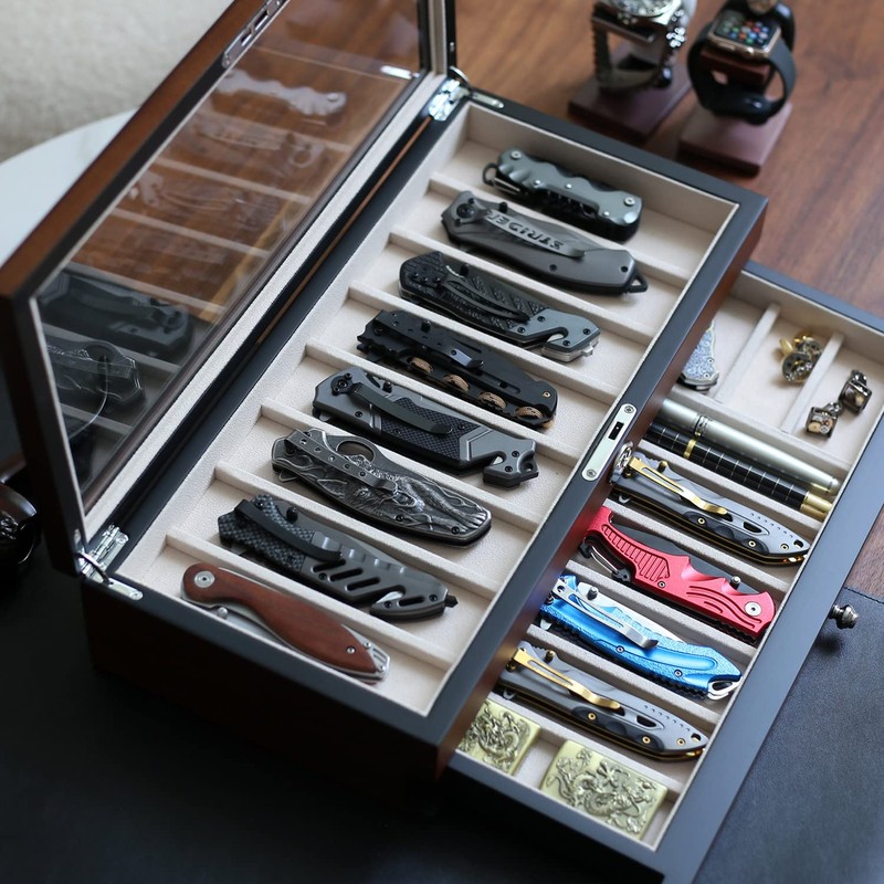 Besforu Pocket Knife Display Case for men collection holder 15-17