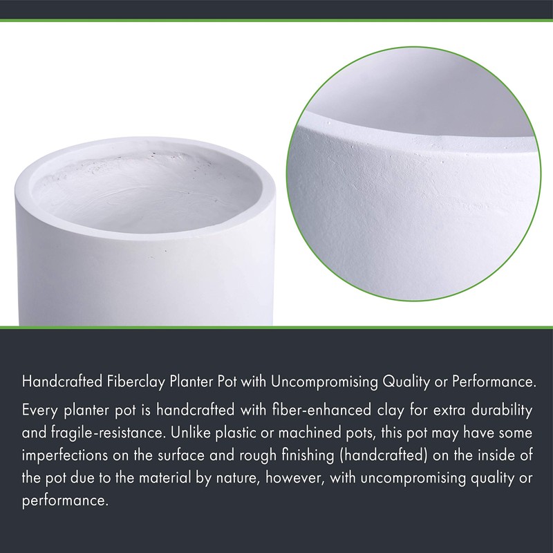 Modern White Plants Pot Cylinder Planter with Heavy Duty Stand,