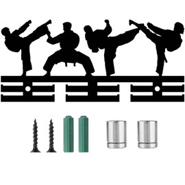CREATCABIN Taekwondo Medal Holder Acrylic Medal Hanger Medal Hanging Decor Medal Rack Display Wall Mounted 2 Rows Design Hold 40+ Room Decoration Gift for Taekwondo Players Winner Black 15.7x5.9 Inch