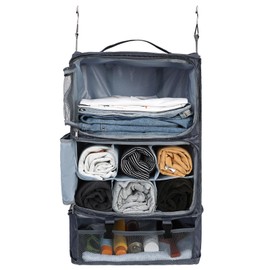 Surblue Hanging Travel Shelves Compression Packing Cube for Carry-on Luggage Suitcase Collapsible with Extension Layer Large Capacity, Grey, XXL