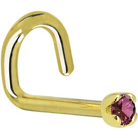 Body Candy Solid 18k Yellow Gold 1.5mm (0.015 cttw) Genuine Purple Diamond Left Nose Stud Screw 18 Gauge 1/4"