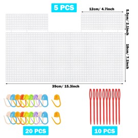 Allazone - 39 hojas de lona de malla de plástico transparente para bordado, láminas de malla de plástico con hilo acrílico de 2 colores para bolsa de coser