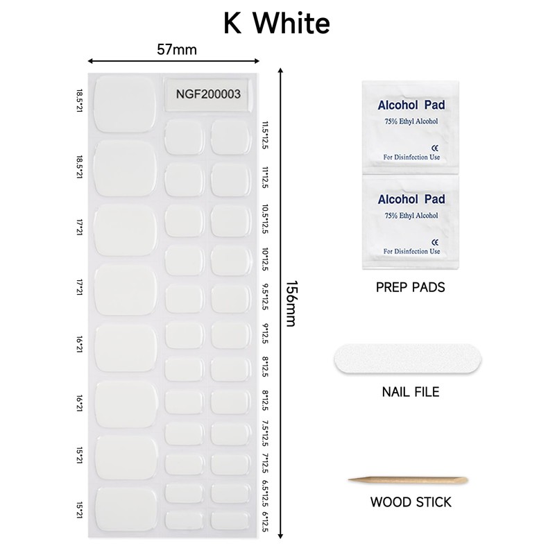 Semi Cured Gel Nail Strips,32 Pcs Toe Nail Stickers Full