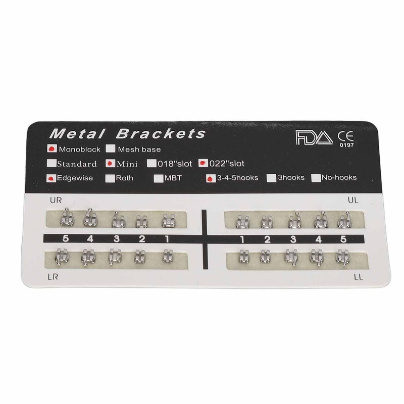 Teeth Edgewise Brackets 0.022in Slot 345 Hooks Rustproof Mini Metal
