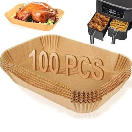 Baking Paper for Hot Air Fryer, Pack of 100, 20.5 x 14 cm, Rectangular Airfryer Baking Paper Liners for Ninja Air Fryer, Compatible with Ninja AF300EU AF400EU, Princess, Other Dual Zone Air Fryer