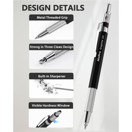 Nicpro 2mm Welder Mechanical Pencil Set with 24PCS Silver Refills, 2mm Metal Lead Holder, Carpenter Pencil with Sharpener for Welding, Cutting, Woodworking, Metals Alloys Wood Leather Material