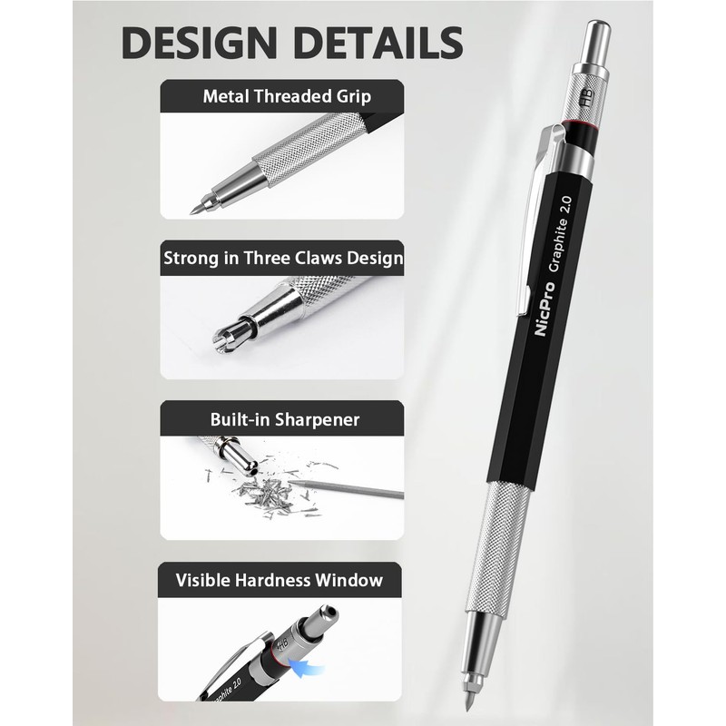 Nicpro 2mm Welder Mechanical Pencil Set with 24PCS Silver Refills,