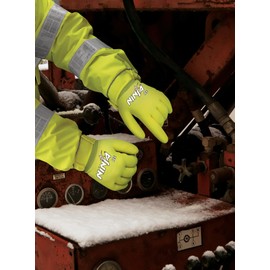 MCR Safety Gloves N9690HVS Ninja® Ice Hi-Visibility 15 Gauge Nylon Insulated Cold Weather Gloves, Acrylic Terry Inner, 3/4 HPT Coating, Yellow, Small, 1-Pair