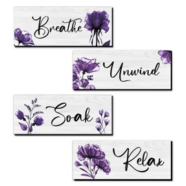4 Pieces Bathroom Wall Art Rustic Farmhouse Bathroom Wall Decor Sign Relax Soak Unwind Breathe Wood Hanging Sign for Home Spa Bathroom Laundry Decor