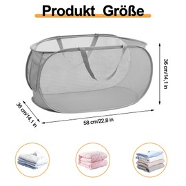 Wäschekorb, 3 Stück Wäschekorb Faltbar, 36 x 36 x 58 cm, Klappbarer Wäschekorb, Atmungsaktiv und Platzsparend,für Badezimmer,Schlafzimmer,Waschküche,Hotel,Reisen, Grau