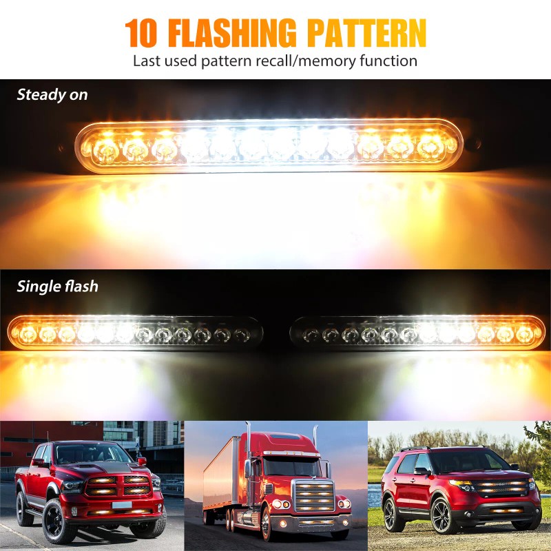 NSI 4PCS Amber/White 12 LED Car Truck Strobe Light Bar