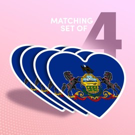 Vinyl Heart Stickers (Set of 4) 10cm - Pennsylvania State Flag Emblem for Laptops, Tablets, Luggage, Scrap Booking, Fridges #60765